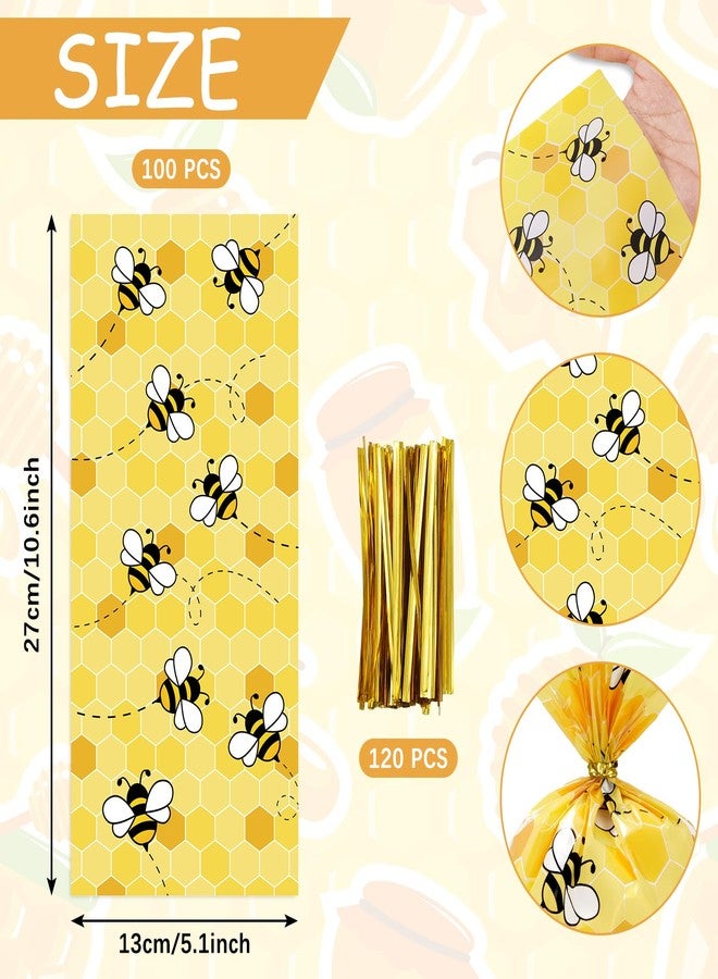 Whaline 100Pcs Bee Cellophane Treat Bags Yellow Honey Bee Plastic Candy Goodie Bags Party Favor Bags with Twist Ties for Summer Birthday Baby Shower Party Gift Wrapping Supplies - Image 2